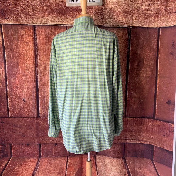 FINAL $ MENS LACOSTE GREEN/BLUE PLAID BUTTON UP - Picture 6 of 8